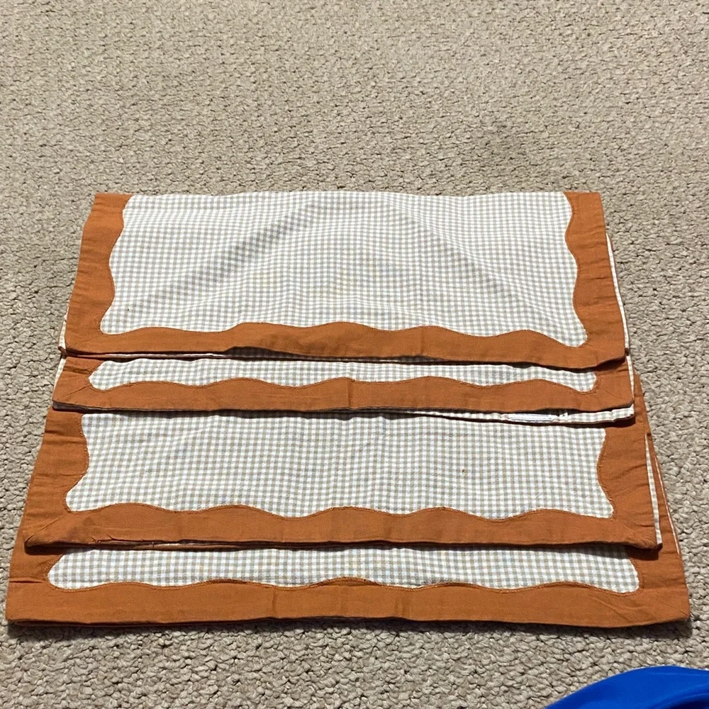 Anthropology cloth 18x18 size napkins burnt orange border , checkered inside NWT